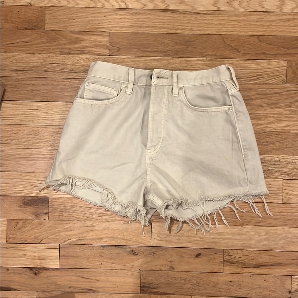Women's Cream Frayed Hem Shorts